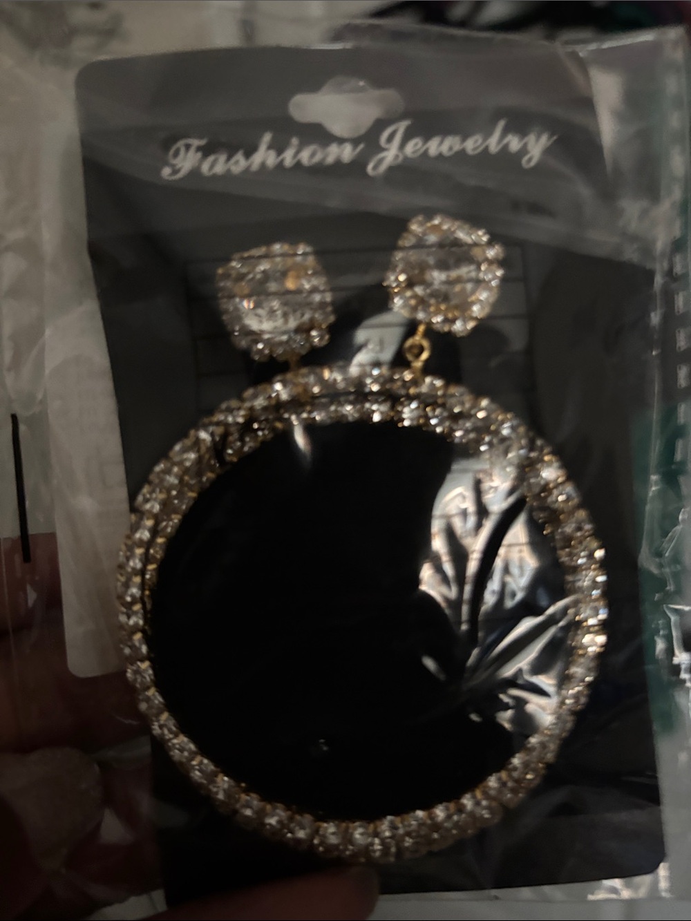 Fashion Jewelry Gold and Clear Crystal Round Drop Earrings